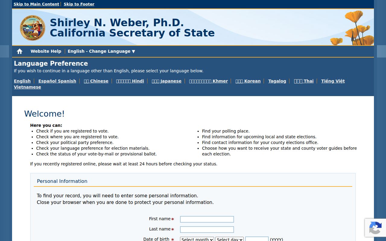 Lemon Grove residents directory California voter status form