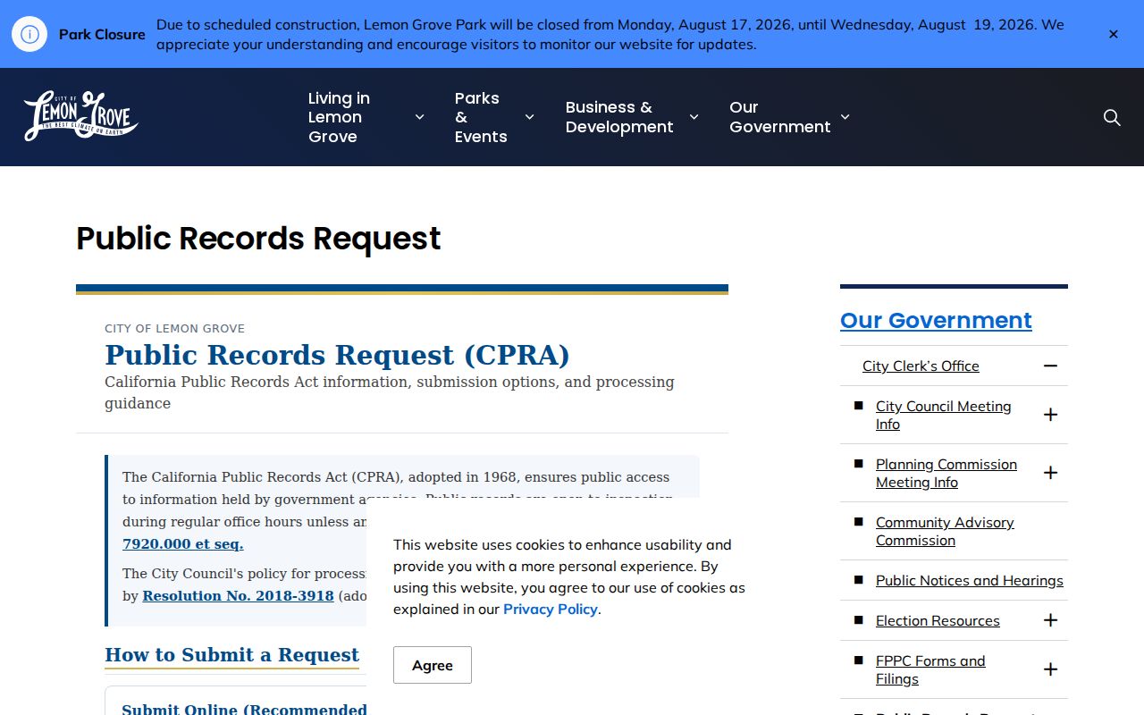 Lemon Grove residents directory public records request