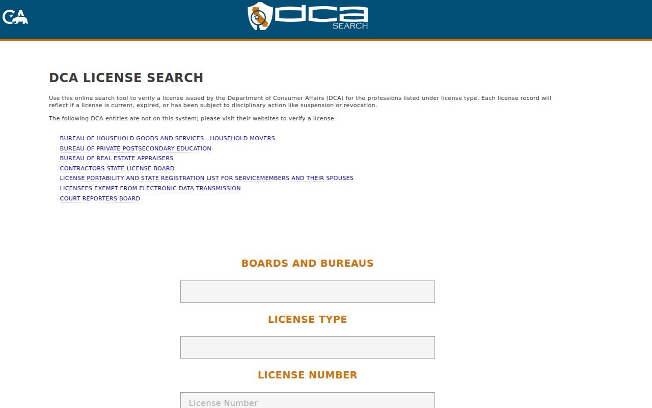 Lemon Grove ZIP code directory view of the California professional license search